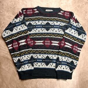 Vintage 90s Trend Basics Fair Isles Argyle Geometric Knit Sweater Multicolor